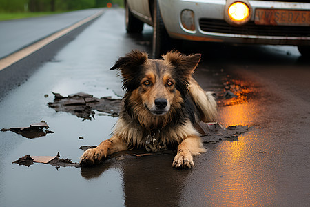 雨中的狗狗图片