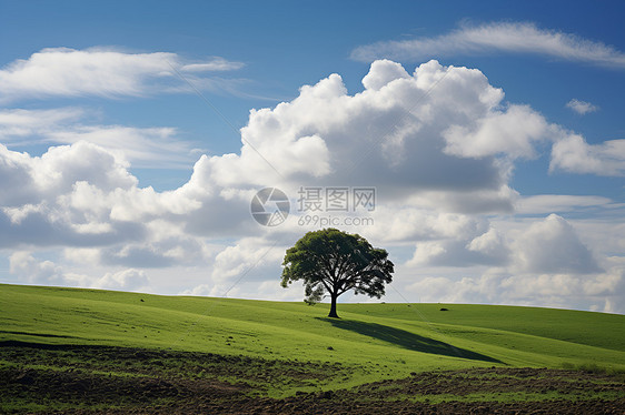 草原上的一颗树木图片