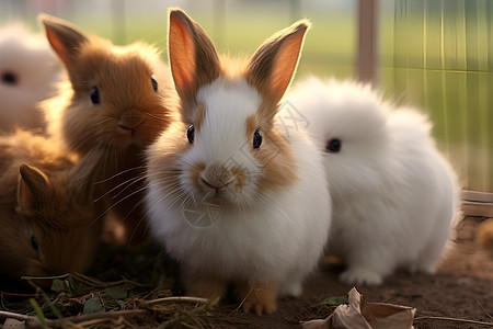 一群可爱的小兔子在草地上图片
