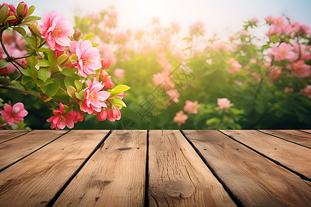 粉色木板美丽田野中粉色花朵背景