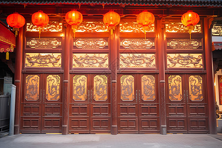 中式建筑与灯笼背景图片