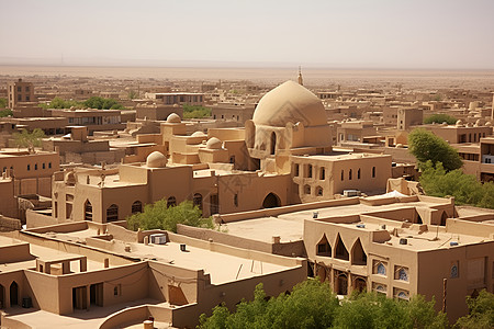 沙漠下城市历史建筑和城市风景背景