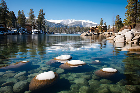 美丽冬日的湖泊图片