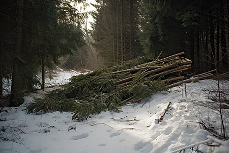 冬日森林中的树木图片