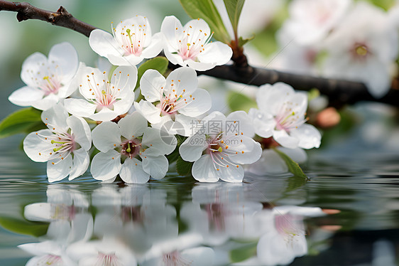 水中倒映的白花图片