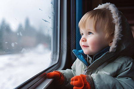 火车上望着窗外的孩子图片