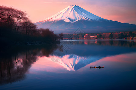 夕阳下的富士山图片