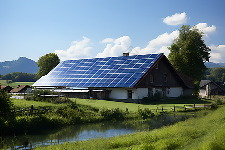 太阳能新能源乡村农场的太阳能光伏板背景