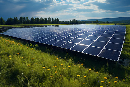 田野上一片太阳能电池板背景图片