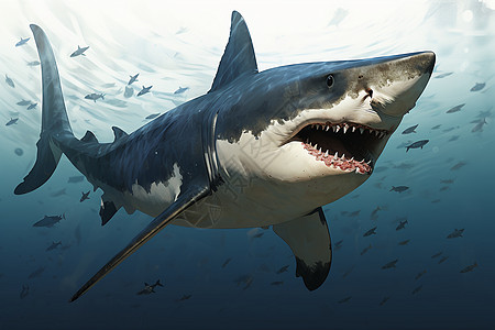 巨齿鲨在水中张开嘴巴图片
