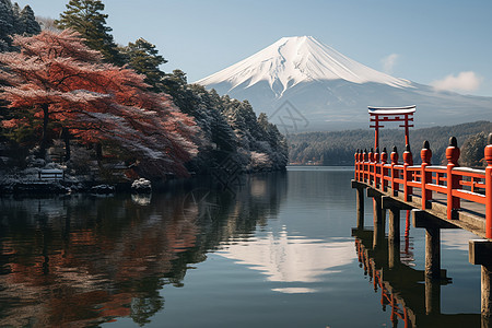 湖光山色富士山背景图片