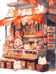 迷人的甜品商店艺术插图图片