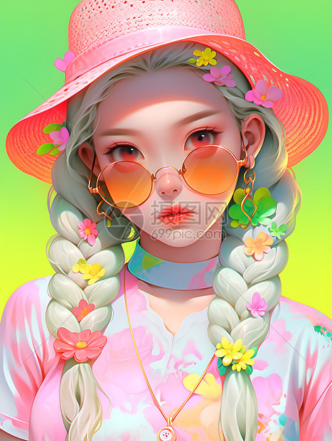 夏日潮流的少女插图图片