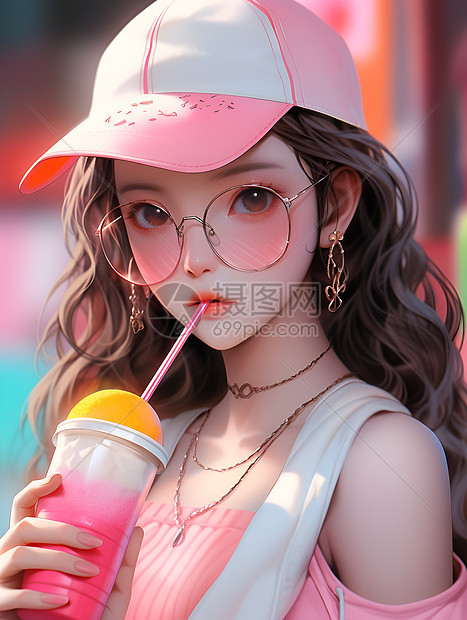 炫彩夏日的少女插图图片