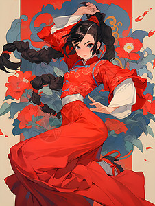红裙舞姬的少女插图背景图片