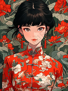 红裙美女红裙花语的古风少女插图插画