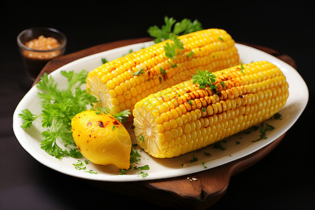 新鲜炭烤的玉米背景图片