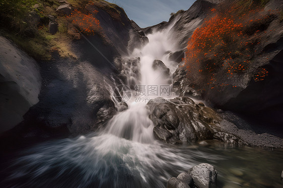 秋季山谷瀑布的美丽景观图片