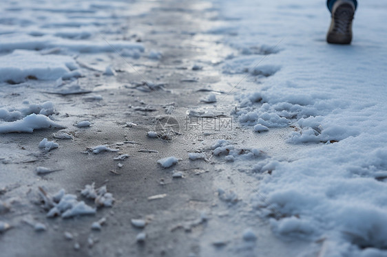 寒冬漫步雪地里留下的足迹图片