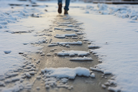 冬日雪地小径上的足迹背景图片
