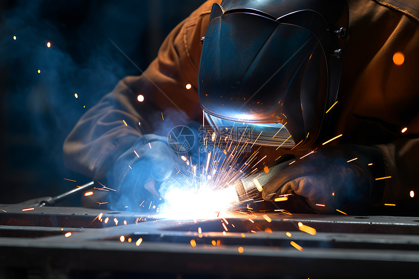 工业金属加工厂的焊接工人图片