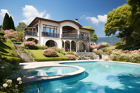 带游泳池的豪华别墅建筑图片