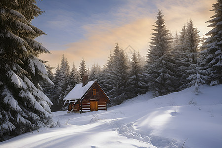 雪地中的建筑房屋图片