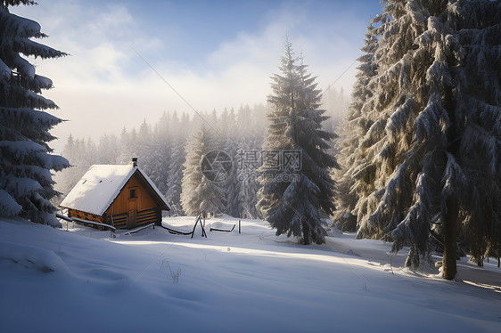 冬季森林中的房屋图片