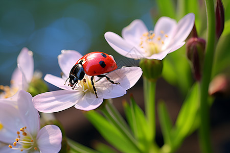 花卉上的瓢虫背景图片