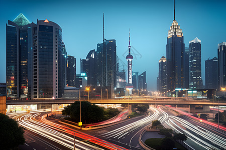 夜幕下的道路和交通图片