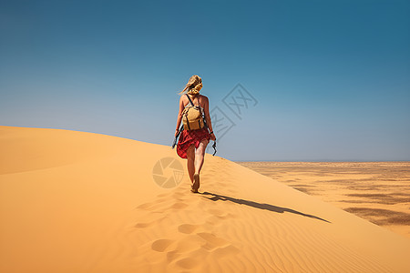 徒步旅行沙漠的冒险者背景图片