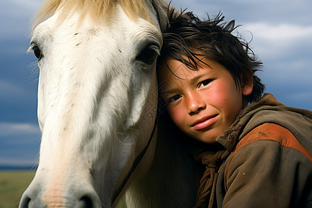 小男孩与他的马匹图片