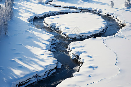 冬季白雪覆盖的丛林河流图片