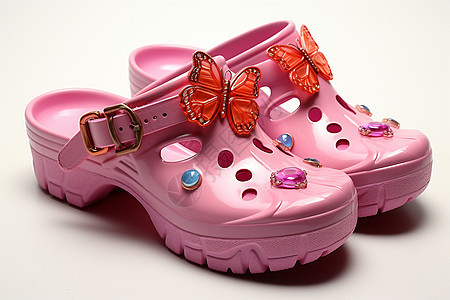粉色浪漫的夏季凉鞋背景图片