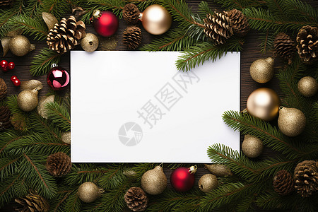 圣诞装饰环绕的白纸背景背景图片