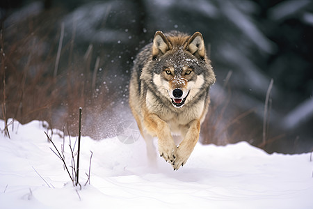 雪地中奔跑的狼图片