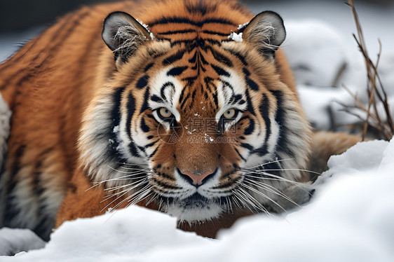 雪地中的猛虎图片