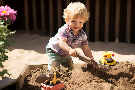 沙坑中玩耍的孩子图片