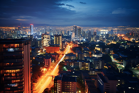 夜晚城市中的大楼背景图片