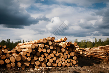 森林中堆积的木材背景图片