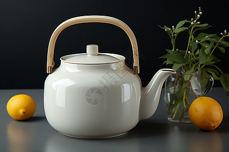 优雅的白色茶壶背景图片