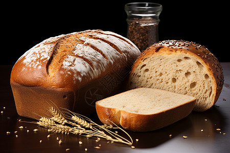 桌面上的小麦面包图片