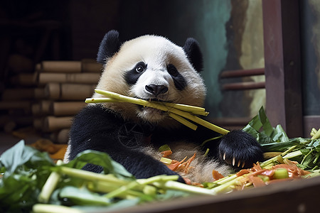 野生大熊猫正在吃竹子的大熊猫背景