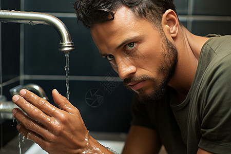清晨洗手的男子图片
