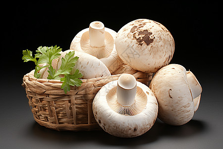 新鲜采摘的蘑菇食材背景图片