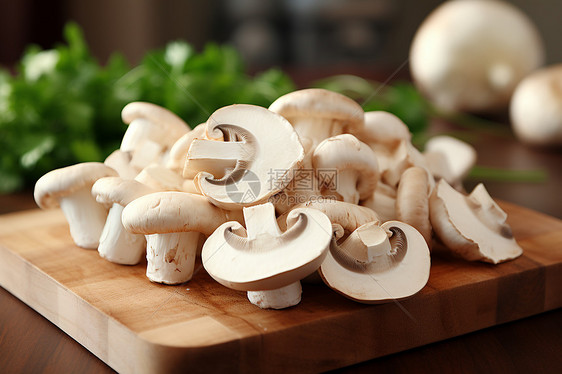 菜板上新鲜的蘑菇图片