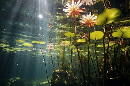 水中生长的莲花图片