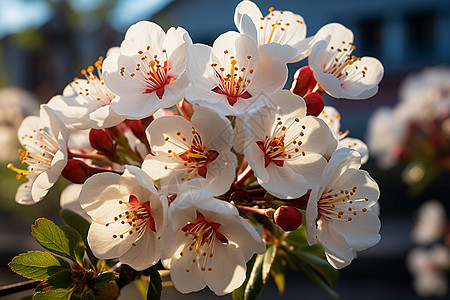 春季花园绽放的樱花花朵图片