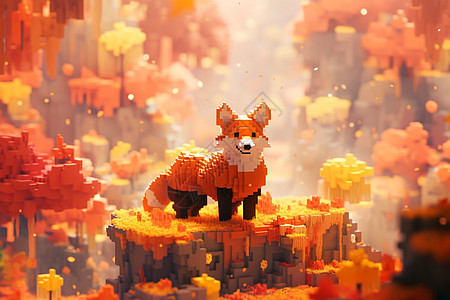 3D积木的狐狸图片