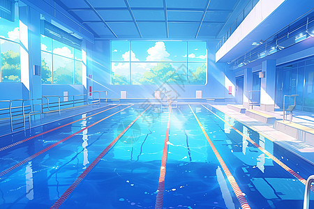 卡通风格的室内游泳池图片